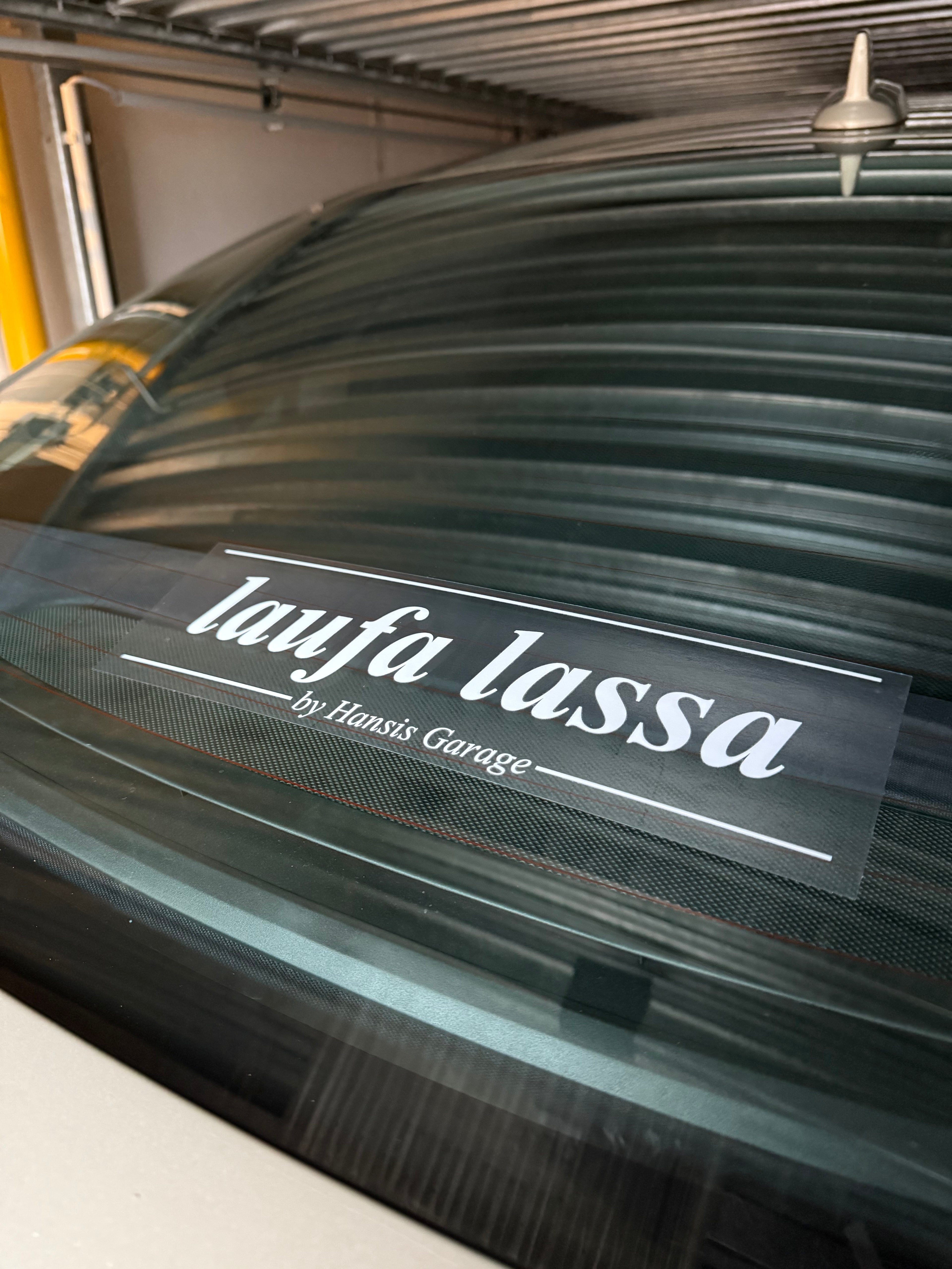 Sticker „laufa lassa by Hansis Garage“ | Heckscheiben-Sticker | UV- & wetterfest | Limitierte Auflage auf 100 Exemplare